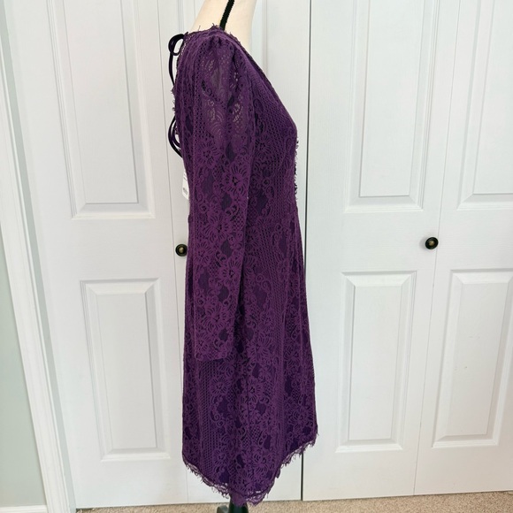 Suzanne Betro Lace Long Sleeve Purple V Neck Boho Evening Party Cocktail Dress M - Picture 4 of 16